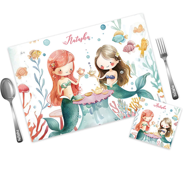Mermaid Personalized Kids Mat Coaster Set