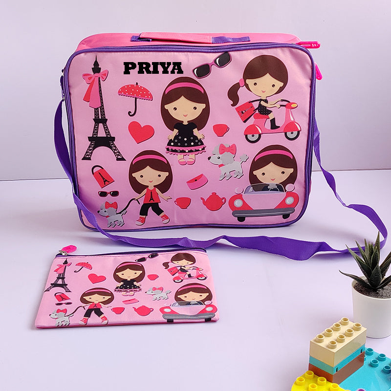 Customized Paris Girl Kids Bag With Pouch For Kids