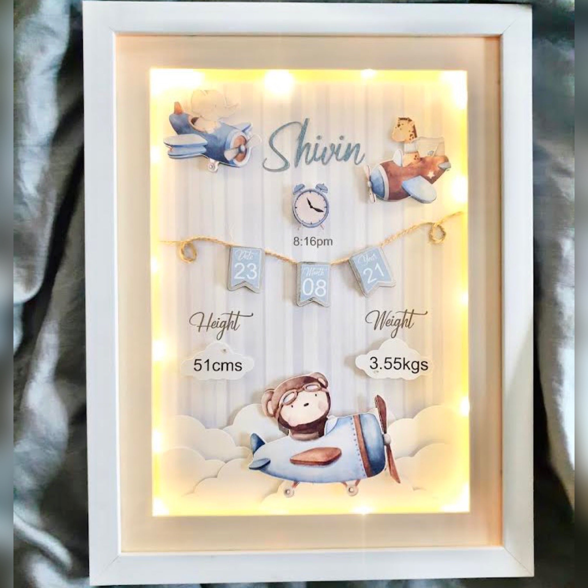 Birth Detail Custom Photo Frame- Airplane