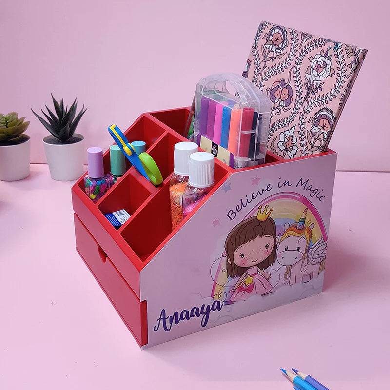 Stationery Stand With Drawer - Unicorn For Kids