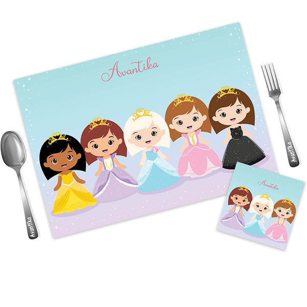 Princess Personalized Kids Mat Coaster Set