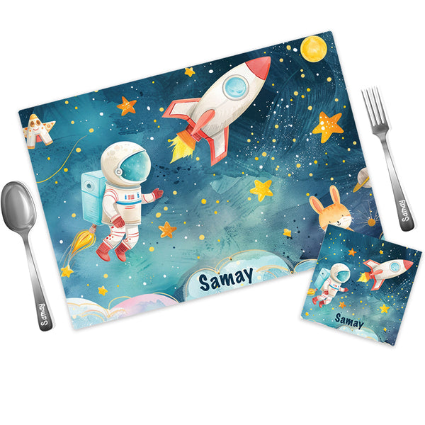 Space Personalized Kids Mat Coaster Set