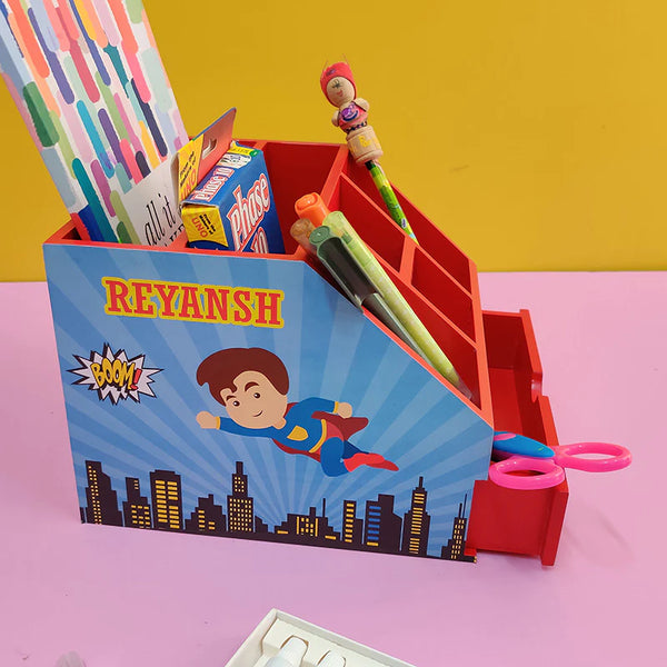 Stationery Stand With Drawer - Superhero For Kids