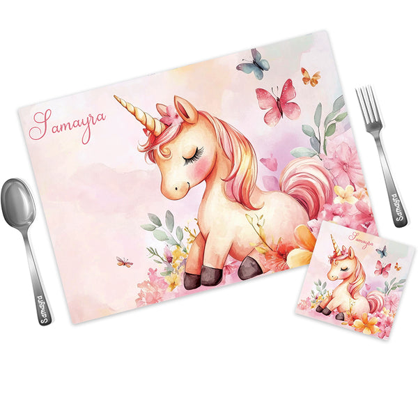 Unicorn Personalized Kids Mat Coaster Set