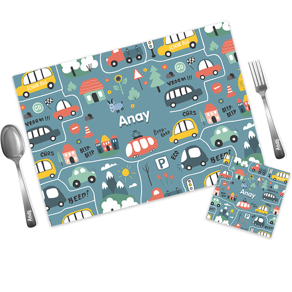 Vehicle Personalized Kids Mat Coaster Set