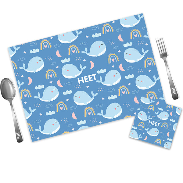 Whale Personalized Kids Mat Coaster Set