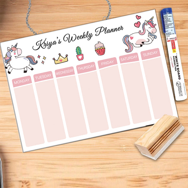 Customized White Unicorn Kids Weekly Planner