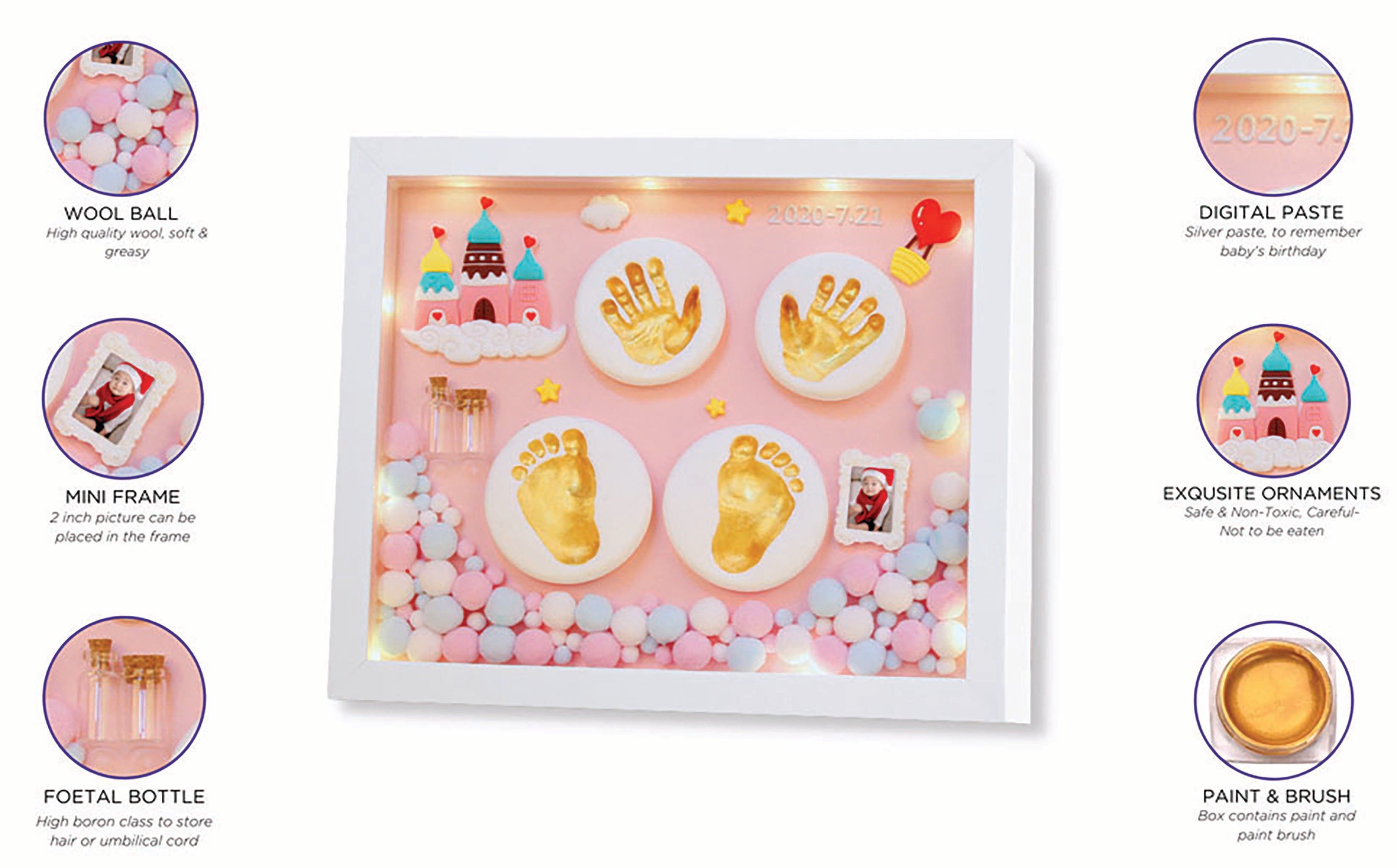 Newborn Hand and Foot Casting Photo Frame-Princess with some additional information