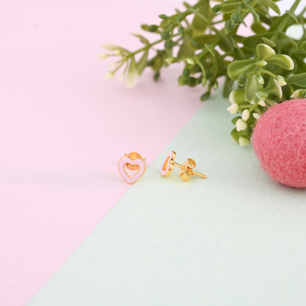 Lil Hearts Silver Earrings- Pink