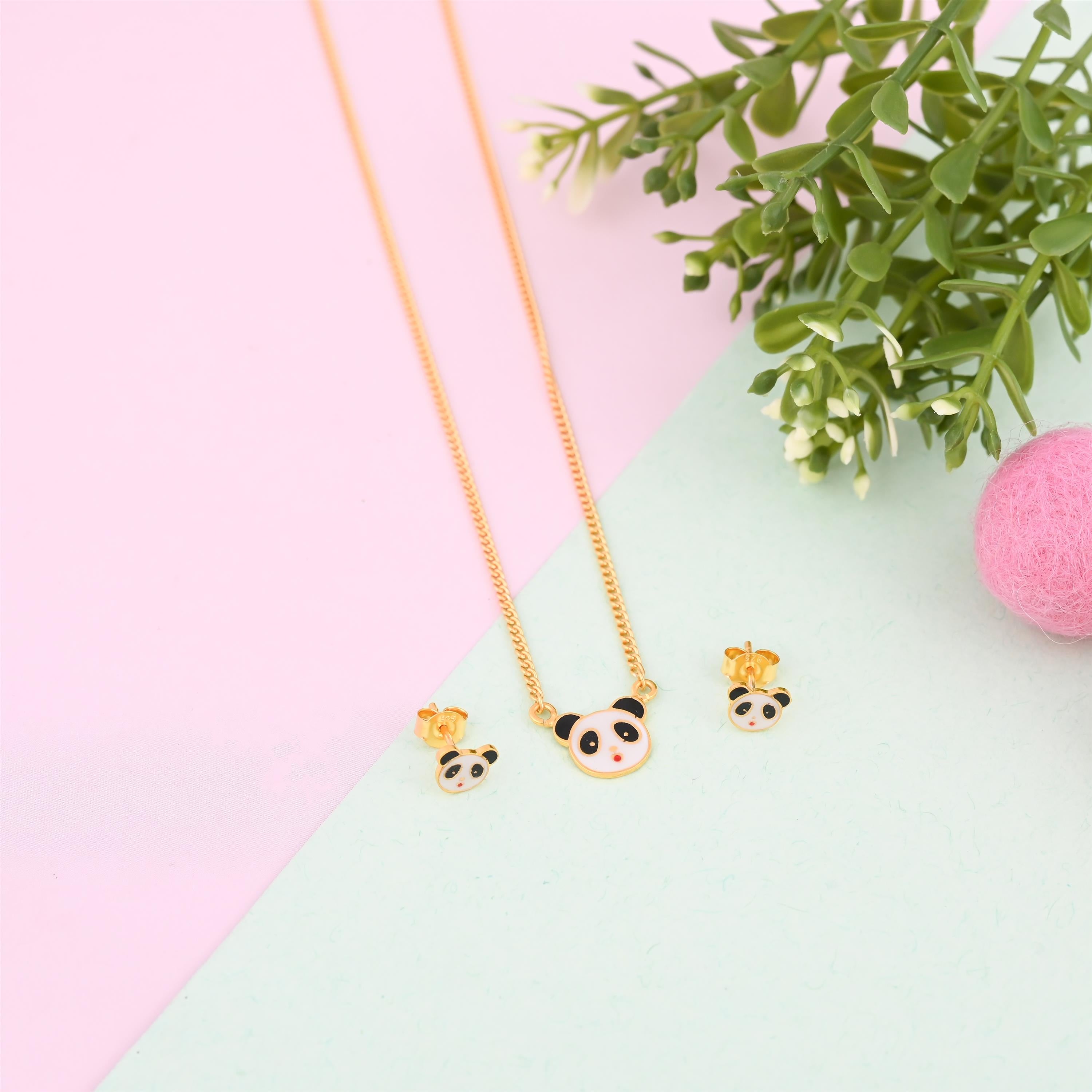 Lil Panda Silver Pendent and Earrings Set