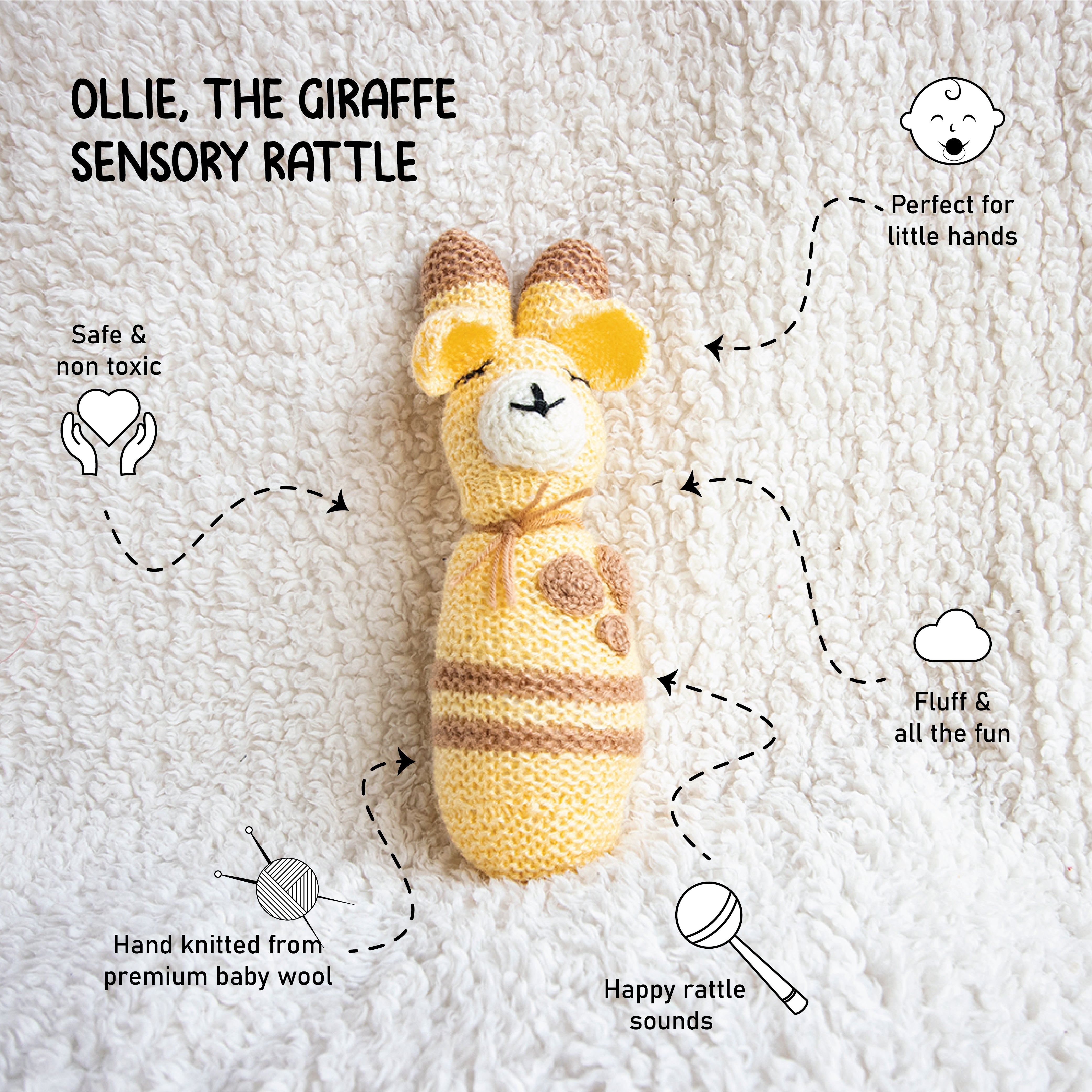 Ollie Giraffe Sensory Soft Rattle