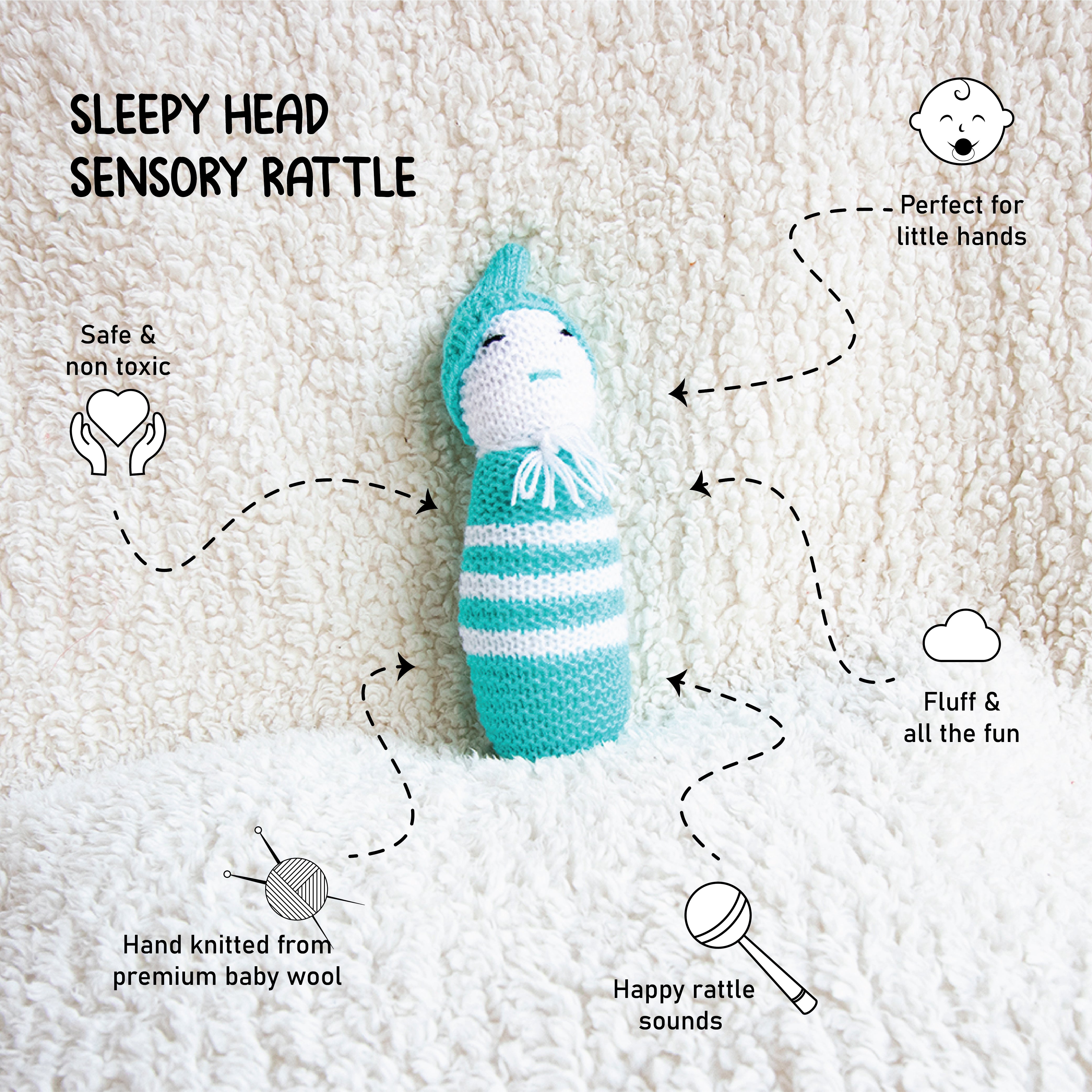 Sleepy Head Sensory Soft Rattle